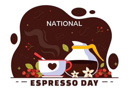 National Espresso Day Celebration Vector Illustration on November 23 Featuring a Coffee Cup and Beans in a Flat Style Cartoon Background