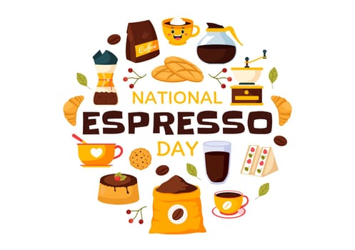 National Espresso Day Celebration Vector Illustration on November 23 Featuring a Coffee Cup and Beans in a Flat Style Cartoon Background