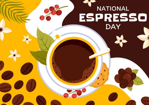 National Espresso Day Celebration Vector Illustration on November 23 Featuring a Coffee Cup and Beans in a Flat Style Cartoon Background