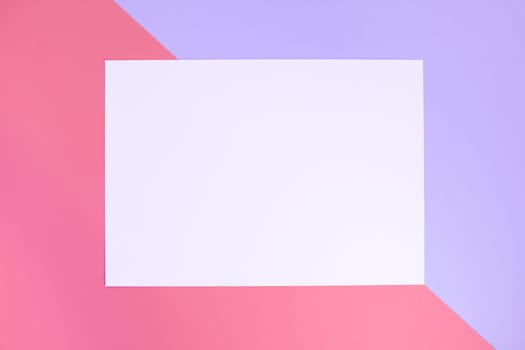 Blue and pink pastel color paper geometric flat lay background mock up