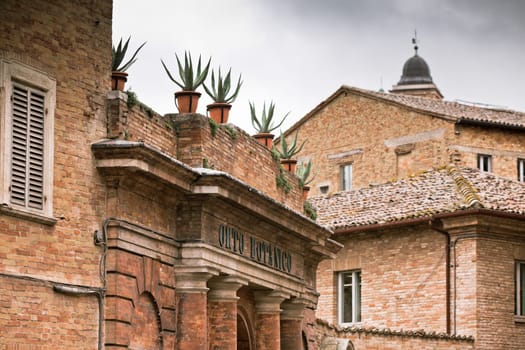 Old botanical garden house in Urbino, Italy. Toned and vignetted image