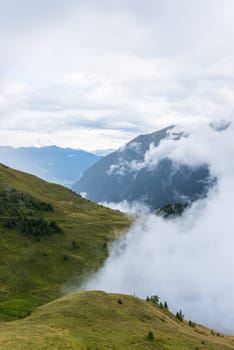 The Grossglockner high Alpine road area in overcast foggy weather