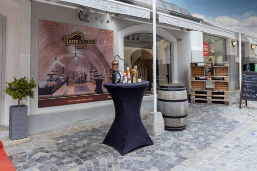 Melk, Austria - February 24, 2023: Outdoor restaurant on Sterngasse street