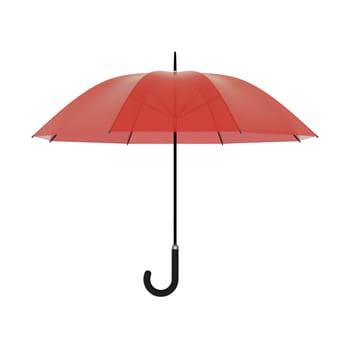 Open red umbrella with black handle, isolated on white background. 3D illustration