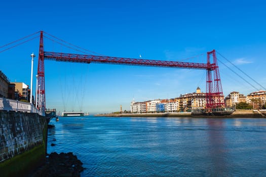 The Bizkaia suspension transporter bridge (Puente de Vizcaya) in Portugalete, Spain. The Bridge crossing the mouth of the Nervion River.