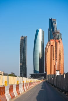 Abu Dhabi new district with skyscrapers construction. United Arab Emirates