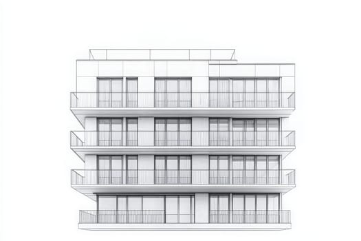 This modern hotel building showcases a minimalist design with clean lines, multiple balconies, and a contemporary appearance. The architecture emphasizes simplicity and elegance in urban settings.