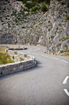 Road Turn in Mountains. Gorges du Verdon. Small GRIP shot