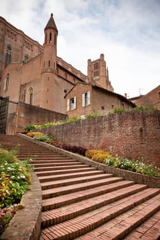 Entrance to Palais de la Berbie Gardens at Albi, Tarn, France. Vertical shot
