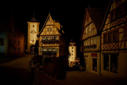 Plonlein, a square in the historic old town of Rothenburg ob der Tauber with half-timbered houses in the Franconia region of Germany