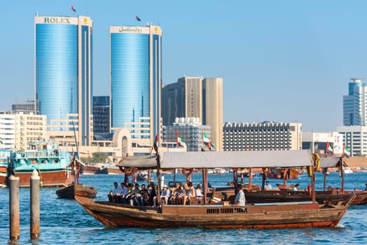 UAE, DUBAI - DECEMBER 27: traditional arabic boats at Dubai creek on December 27, 2014