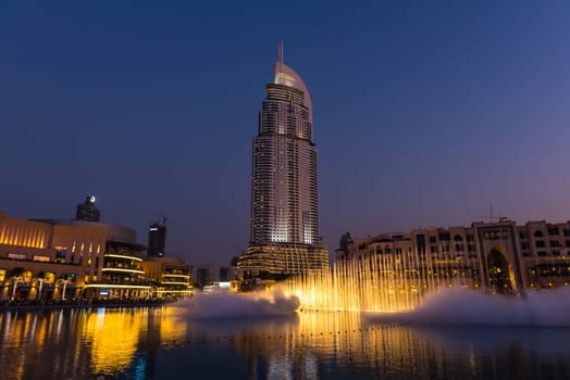 UAE, DUBAI - JANUARY 01: Dubai fountains show at the Dubai Mall on January 01, 2015