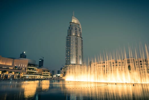 UAE, DUBAI - JANUARY 01: Dubai fountains show at the Dubai Mall on January 01, 2015