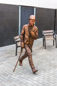 SPAIN, BARCELONA - SEPTEMBER 13: living statue in the street of Barcelona, Spain on September 13, 2015