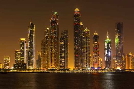 Night cityscape of Dubai city, United Arab Emirates