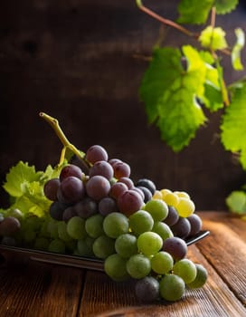 grapes on a wooden table, AI generated image
