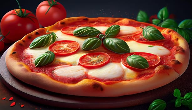 pizza margherita food illustration, AI generated image