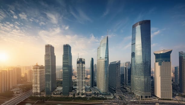 modern city skyline with skyscrapers, AI generated image