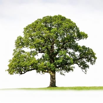 oak tree cut out over white background, AI generated image