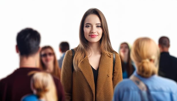 gorgeous woman smiling in a group of people, AI generated image