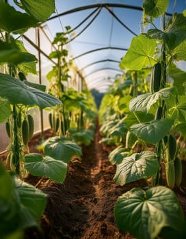 field of cucumber plants, AI generated image