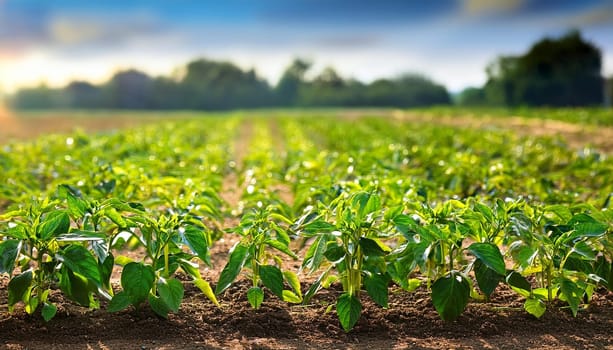 field of bell peppers plants, AI generated image