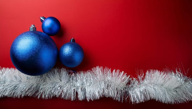 Tinsel and baubles for Christmas tree decoration, AI generated image