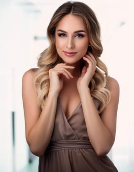 pretty young flirty woman smiling, AI generated image
