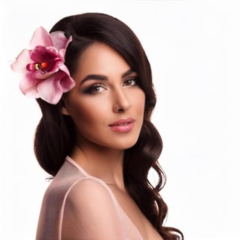 beautiful girl with flowers on her head, AI generated image