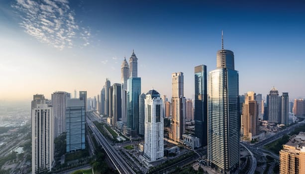 modern city skyline with skyscrapers, AI generated image