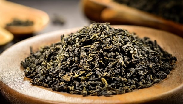 loose gunpowder green tea leaves, AI generated image