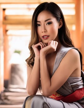gorgeous young asian woman illustration, AI generated image