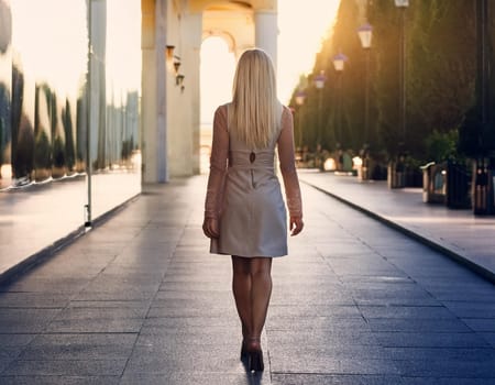 pretty young woman walking, AI generated image