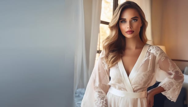 pretty young woman in a white night gown, AI generated image