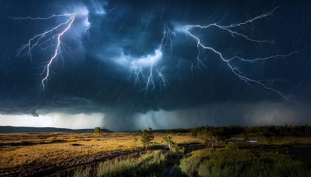 stormy weather at night with lightning, AI generated image