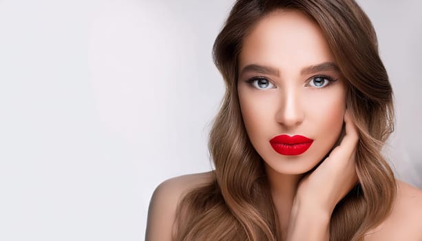 gorgeous young woman with red lipstick, AI generated image