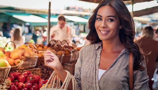 woman shopping at food market place, AI generated image