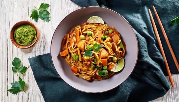vegetarian curry noodles asian food, AI generated image
