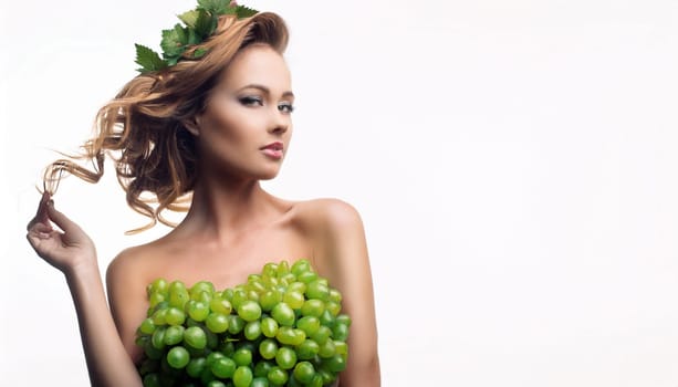 gorgeous young woman dressed with grapes, AI generated image
