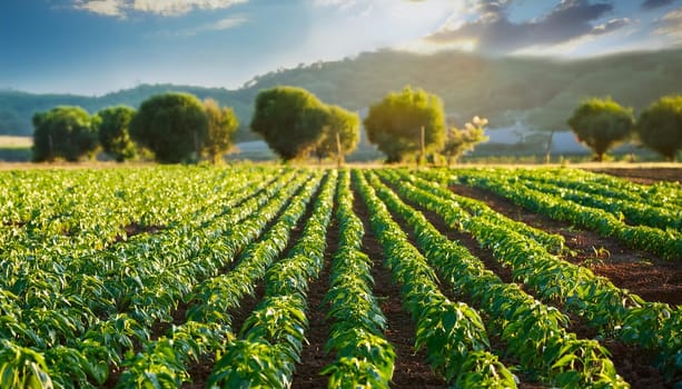 field of bell peppers plants, AI generated image