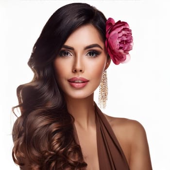 beautiful girl with flowers on her head, AI generated image