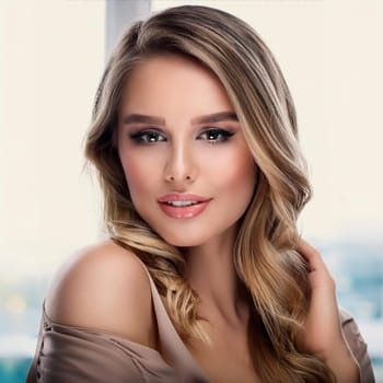 pretty young flirty woman smiling, AI generated image