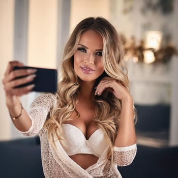 gorgeous young female influencer taking selfie, AI generated image