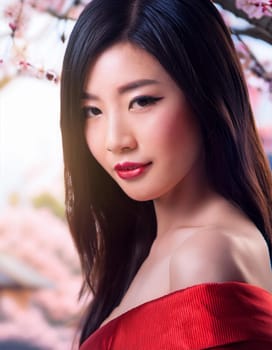 gorgeous young asian woman illustration, AI generated image