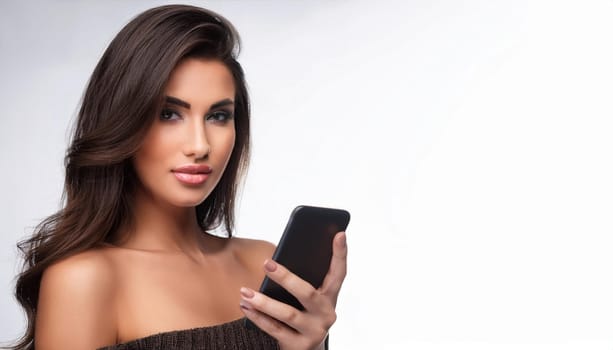 gorgeous young woman with mobile phone, AI generated image
