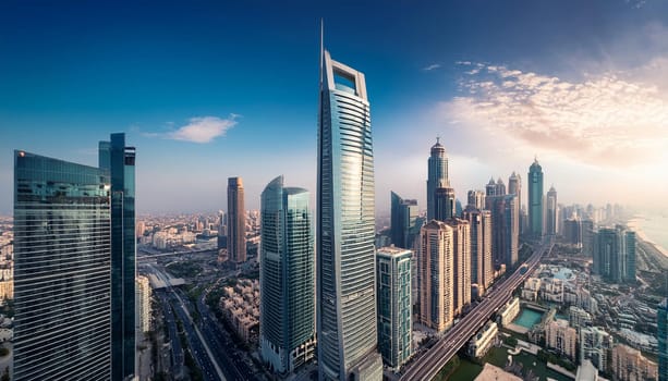 modern city skyline with skyscrapers, AI generated image
