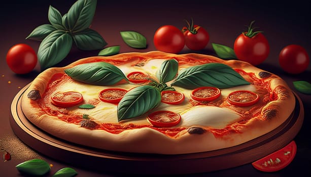 pizza margherita food illustration, AI generated image
