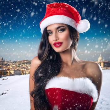 gorgeous young female santa claus woman, AI generated image