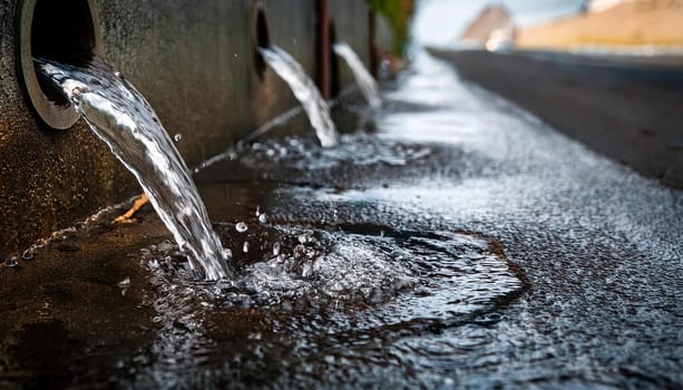 rain flowing down a drain manhole, AI generated image