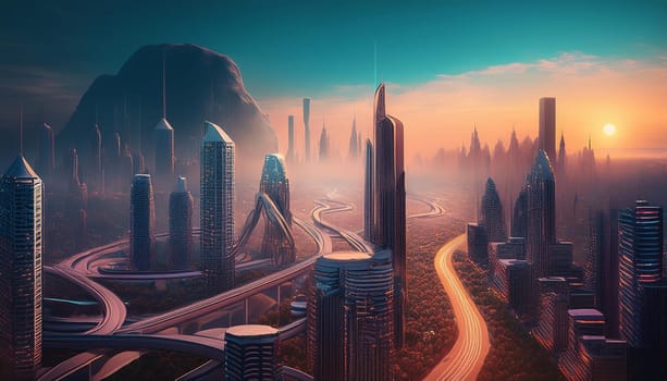 retro futuristic city view, AI generated image